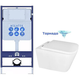 Инсталляция с подвесным унитазом комплект: Aquatek Standart 50 INS-0000012 с подвесным безободковым унитазом Azario Cascad AZ-2303-A сиденье микролифт (Система смыва торнадо) - фото 