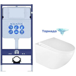 Инсталляция с подвесным унитазом комплект: Aquatek Standart 50 INS-0000012 с подвесным безободковым унитазом Azario Bonelle AZ-2801E сиденье микролифт (Система смыва торнадо) - фото 