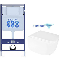 Инсталляция с подвесным унитазом комплект: Aquatek Standart 50 INS-0000012 с подвесным безободковым унитазом Azario Fote AZ-116-UQ3 сиденье микролифт (Система смыва торнадо) - фото 