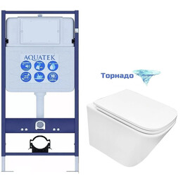 Инсталляция с подвесным унитазом комплект: Aquatek Standart 50 INS-0000012 с подвесным безободковым унитазом Azario Armonia AZ-2403 сиденье микролифт (Система смыва торнадо) - фото 