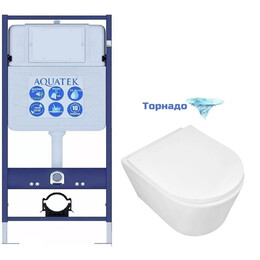 Инсталляция с подвесным унитазом комплект: Aquatek Standart 50 INS-0000012 с подвесным безободковым унитазом Azario Velo AZ-1273WHD сиденье микролифт (Система смыва торнадо) - фото 