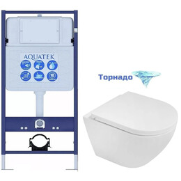 Инсталляция с подвесным унитазом комплект: Aquatek Standart 50 INS-0000012 с подвесным унитазом Azario Blanco AZ-9003WT сиденье микролифт (Система смыва торнадо) - фото 