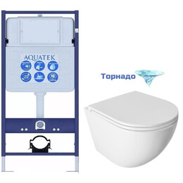 Инсталляция с подвесным унитазом комплект: Aquatek Standart 50 INS-0000012 с подвесным безободковым унитазом Azario Pro PRO-0001 UQ3 сиденье микролифт (Система смыва торнадо) - фото 