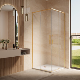Душевое ограждение Vincea Ultima 90x90 см VSS-7UL9090CLG (стекло 8 мм) брашированное золото/прозрачное - фото 
