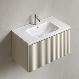 Тумба подвесная с раковиной-столешницей Sancos Snob R 1.0 80 см SNR1.080CE, Beige soft (раковина Element CN7005) - фото 