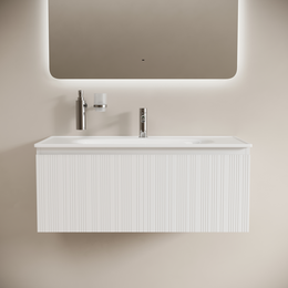 Тумба подвесная с раковиной-столешницей Sancos Code 100 см CD100W, белый матовый (раковина Sabo CN13003) - фото 