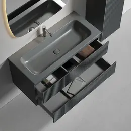 Тумба подвесная с раковиной Sancos Snob R 100 см SNR100MDH, тёмный антрацит матовый (раковина Grace CN7013MDH) - фото 