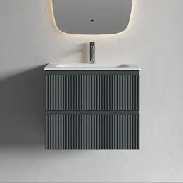 Тумба подвесная с раковиной Sancos Snob R 60 см SNR60MDH, тёмный антрацит матовый (раковина Grace CN7011) - фото 