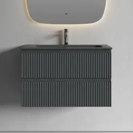 Тумба подвесная с раковиной Sancos Snob R 80 см SNR80MDH, тёмный антрацит матовый (раковина Grace CN7012MDH) - фото 