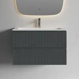 Тумба подвесная с раковиной Sancos Snob R 80 см SNR80MDH, тёмный антрацит матовый (раковина Grace CN7012) - фото 