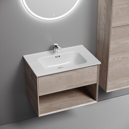 Тумба подвесная с раковиной Sancos Nature 1.0 70 см MR1.070EG, дуб галифакс натуральный (раковина Element ​CN7007) - фото 