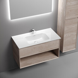 Тумба подвесная с раковиной-столешницей Sancos Nature 1.0 90 см MR1.090EG, галифакс натуральный (раковина Element ​CN7002) - фото 