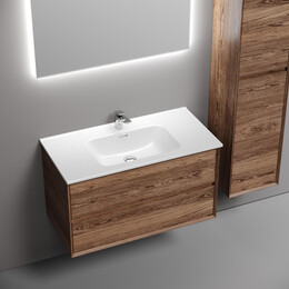 Тумба подвесная с раковиной-столешницей Sancos Nature 2.0 90 см MR2.090ECH, дуб чарльстон (раковина Element ​CN7002) - фото 