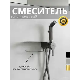 Набор для гигиенического душа с полкой и держателем для туалетной бумаги Haiba HB5522-3, оружейная сталь - фото 