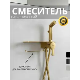Набор для гигиенического душа с полкой и держателем для туалетной бумаги Haiba HB5522-5, золото глянец - фото 