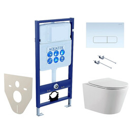 Инсталляция с подвесным унитазом комплект SET AQUATEK ВЕГА-1905-013 KK-1 (рама AQUATEK Standard INS-0000012 с клавишей KDI-0000013 и крепежом KKI-0000001 + унитаз ВЕГА AQ1905-00 с тонким сиденьем sc) - фото 