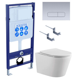 Инсталляция с подвесным унитазом комплект SET AQUATEK ВЕГА-1905-014 (рама AQUATEK Standard INS-0000012 с клавишей KDI-0000014 и крепежом KKI-0000002 + унитаз ВЕГА AQ1905-00 с тонким сиденьем sc) - фото 