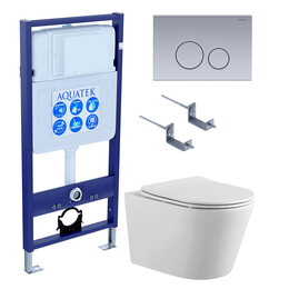 Инсталляция с подвесным унитазом комплект SET AQUATEK ВЕГА-1905-036 (рама AQUATEK Standard INS-0000012 с клавишей KDI-0000036 и крепежом KKI-0000002 + унитаз ВЕГА AQ1905-00 с тонким сиденьем sc) - фото 