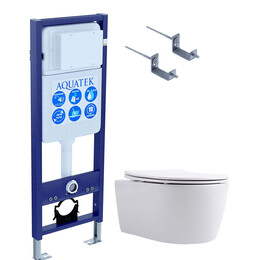 Инсталляция с подвесным унитазом комплект: Set AQUATEK ЕВРОПА New-017 3в1 (рама AQUATEK INS-0000017 + крепление KKI-0000002 + унитаз AQ1106L-00 + тонкое сиденье soft-close) - фото 