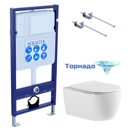 Инсталляция с подвесным унитазом комплект: Set AQUATEK ЕВРОПА new cm T (рама AQUATEK Standard INS-0000012 + звукоизоляционная прокладка + крепление KKI-0000001+ унитаз ЕВРОПА AQ1106T-00, система смыва Торнадо) - фото 