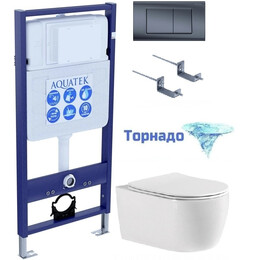 Инсталляция с подвесным унитазом комплект: Set AQUATEK ЕВРОПА T-033 4в1 (рама INS-0000012 + крепление KKI-0000002 + кнопка KDI-0000033 + унитаз ЕВРОПА AQ1106T-00 с крышкой sc, система смыва Торнадо) - фото 