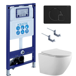 Инсталляция с подвесным унитазом комплект: SET AQUATEK ЕВРОПА-069 4в1 (рама AQUATEK INS-0000025 + крепление KKI-0000002 + кнопка KDI-0000069 + унитаз AQ1901-00 + тонкое сиденье sc) - фото 