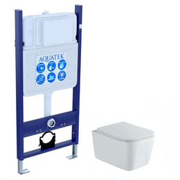 Инсталляция с подвесным унитазом комплект: SET AQUATEK ЛИБРА N-14 cm (рама AQUATEK Standard INS-0000014(без клавиши и крепежа)+унитаз ЛИБРА New компакт AQ1148N-00 с тонким сиденьем soft-close - фото 