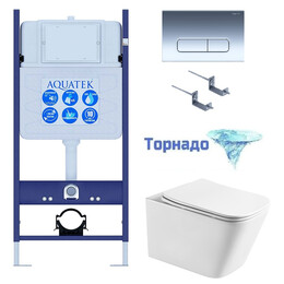 Инсталляция с подвесным унитазом комплект: SET AQUATEK ЛИБРА T-016/INS14 (рама AQUATEK INS-0000014+крепеж KKI-0000002+KDI-0000016+унитаз ЛИБРА AQ1505T-00 с тонким сиденьем soft-close, система смыва Торнадо) - фото 