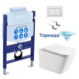 Инсталляция с подвесным унитазом комплект: SET AQUATEK ЛИБРА T-TDI004 (рама Standard INS-0000018 + унитаз AQ1505T-00 с тонким сиденьем soft-close, система смыва Торнадо+ крепление KKI-0000002 + кнопка TDI-0000004) - фото 