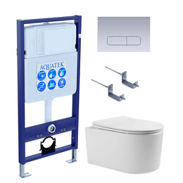 Инсталляция с подвесным унитазом комплект: SET AQUATEK МИЯ-014 4в1 (рама AQUATEK Standard INS-0000012 + крепеж KKI-0000002 + клавиша KDI-0000014 + унитаз МИЯ AQ2004-00 с тонким сиденьем soft-close) - фото 