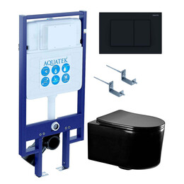 Инсталляция с подвесным унитазом комплект: SET AQUATEK МИЯ-MB-012 4в1 (рама AQUATEK Standard INS-0000020 + крепеж KKI-0000002 + клавиша KDI-0000012 + унитаз AQ2004-MB с тонким сиденьем soft-close) - фото 
