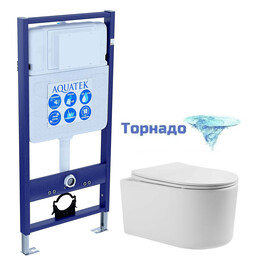 Инсталляция с подвесным унитазом комплект: SET AQUATEK МИЯ Т (рама AQUATEK Standard INS-0000012 + унитаз МИЯ AQ2004T-00 с тонким сиденьем soft-close, система смыва Торнадо) - фото 