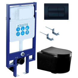 Инсталляция с подвесным унитазом комплект: SET AQUATEK МИЯ-MB-049 4в1 (рама AQUATEK Standard INS-0000020 + крепеж KKI-0000002 + клавиша KDI-0000049 + унитаз AQ2004-MB с тонким сиденьем soft-close) - фото 