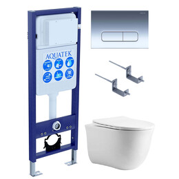 Инсталляция с подвесным унитазом комплект: SET КЛАССИК cm-INS17-016 4в1 (рама AQUATEK Standard INS-0000017 с звукоиз.прокладкой + крепеж KKI-0000002 + кнопка KDI-0000016 + унитаз AQ1112-00 с крышкой) - фото 