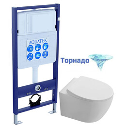 Инсталляция с подвесным унитазом комплект: SET AQUATEK СИРИУС (рама AQUATEK Standard INS-0000012 + унитаз AQ1582T-00 СИРИУС с тонким сиденьем soft-close, система смыва Торнадо) - фото 
