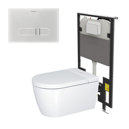 Инсталляция с подвесным безободковым унитазом Duravit Starck F Plus с сиденьем Sensowash Pro и клавишей смыва белое стекло (покрытие Hygieneglaze) - фото 
