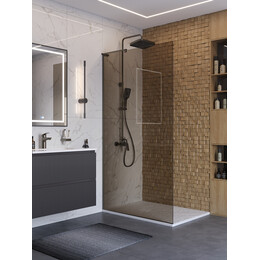 Душевая перегородка BelBagno 100 см UNO-L-1-TB-100-BR-GM (стекло 8 мм) оружейная сталь/бронза - фото 