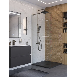 Душевая перегородка BelBagno 80 см UNO-L-1-TB-80-C-GM (стекло 8 мм) оружейная сталь/прозрачное - фото 