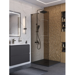 Душевая перегородка BelBagno 90 см UNO-L-1-TB-90-BR-GM (стекло 8 мм) оружейная сталь/бронза - фото 