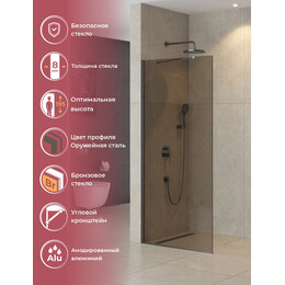 Душевая перегородка Cezares 100 см LIBERTA-L-1-TB-100-BR-GM (телескопический кронштейн, стекло 8 мм) оружейная сталь/тонированное - фото 