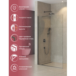 Душевая перегородка Cezares 120 см LIBERTA-L-1-TB-120-C-GM (телескопический кронштейн, стекло 8 мм) оружейная сталь/прозрачное - фото 