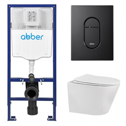 Инсталляция с подвесным унитазом комплект: Abber AC0108 с подвесным унитазом Bequem AC1102 с крышкой микролифт, кнопка смыва AC0124MB черная матовая - фото 