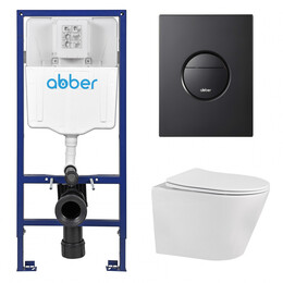 Инсталляция с подвесным унитазом комплект: Abber AC0108 с подвесным унитазом Bequem AC1102 с крышкой микролифт, кнопка смыва AC0126MB черная матовая - фото 