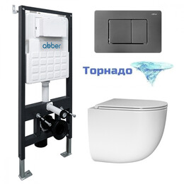 Инсталляция с подвесным унитазом комплект: Abber AC0105 с подвесным унитазом Bequem AC1132TC с крышкой микролифт, кнопка смыва AC0120NG оружейная сталь (система смыва Торнадо) - фото 