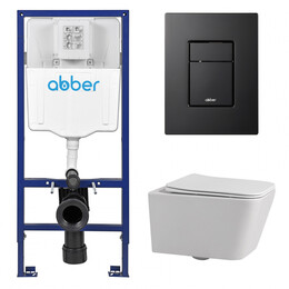 Инсталляция с подвесным унитазом комплект: Abber AC0108 с подвесным унитазом Rechteck AC1201 с крышкой микролифт, кнопка смыва AC0123MB черная матовая - фото 