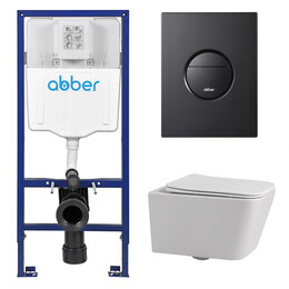 Инсталляция с подвесным унитазом комплект: Abber AC0108 с подвесным унитазом Rechteck AC1201 с крышкой микролифт, кнопка смыва AC0126MB черная матовая - фото 