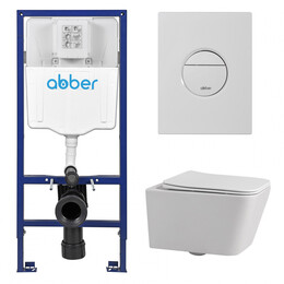 Инсталляция с подвесным унитазом комплект: Abber AC0108 с подвесным унитазом Rechteck AC1201 с крышкой микролифт, кнопка смыва AC0126MW белая матовая - фото 