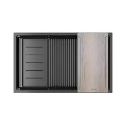 Кухонная мойка Paulmark NEXT-MULTI SINK 74-L UNI 1,2 мм PM787445-L-GM, вороненая сталь - фото 