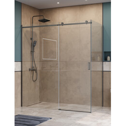 Душевое ограждение BelBagno 180x80 см SOFT_CLOSE-2-AH-1-180/80-C-GM (стекло 8 мм) оружейная сталь/прозрачное - фото 