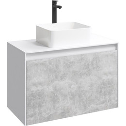 Тумба подвесная со столешницей Aqwella 5 Stars Mobi 80 см MOB0108W/MOB0708BS, белый/бетон светлый, Цвет фасада: бетон - фото 